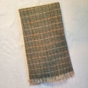 Christopher And Banks CJ Banks Olive Green Cream Fringe Scarf 72" X 20
